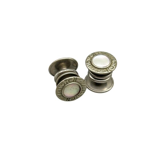Mother of Pearl Other - Vintage Mother of Pearl Snap Link Buttons Cufflinks 1/2" Antique Silver Tone